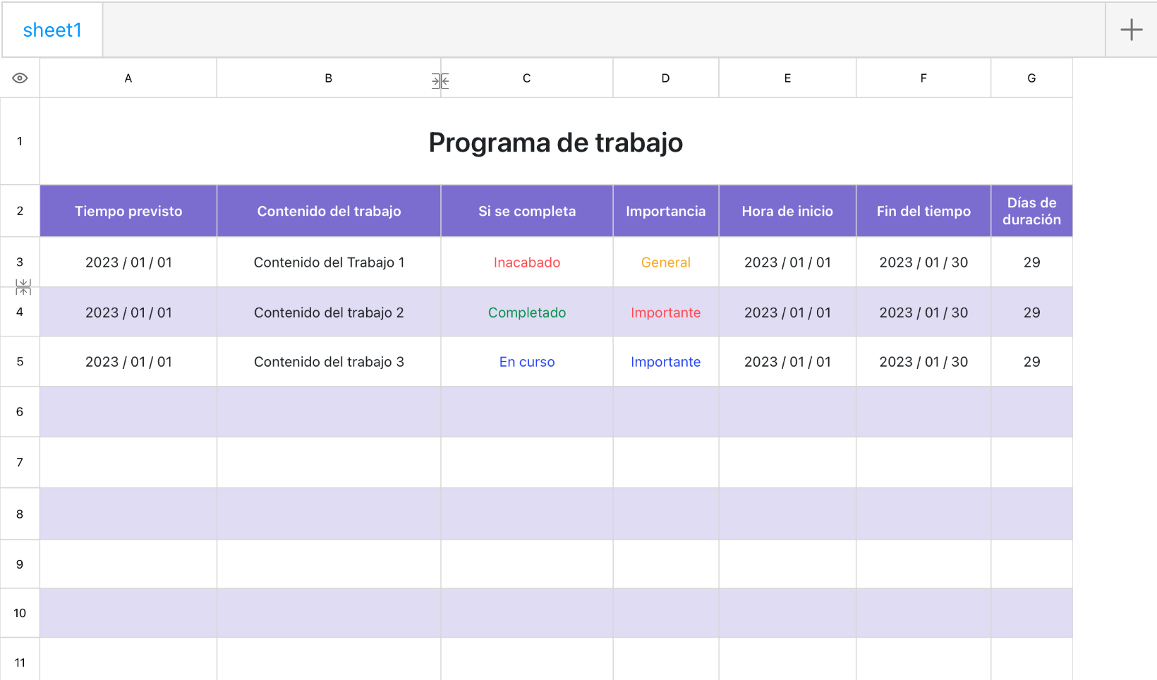 Cuadro 1 del plan de trabajo